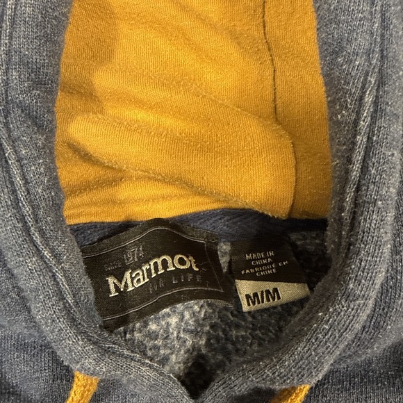 Marmot Hoodie Mens Medium Dark Heather Blue Pullover Sweatshirt Hooded Gorpcore - Picture 4 of 9